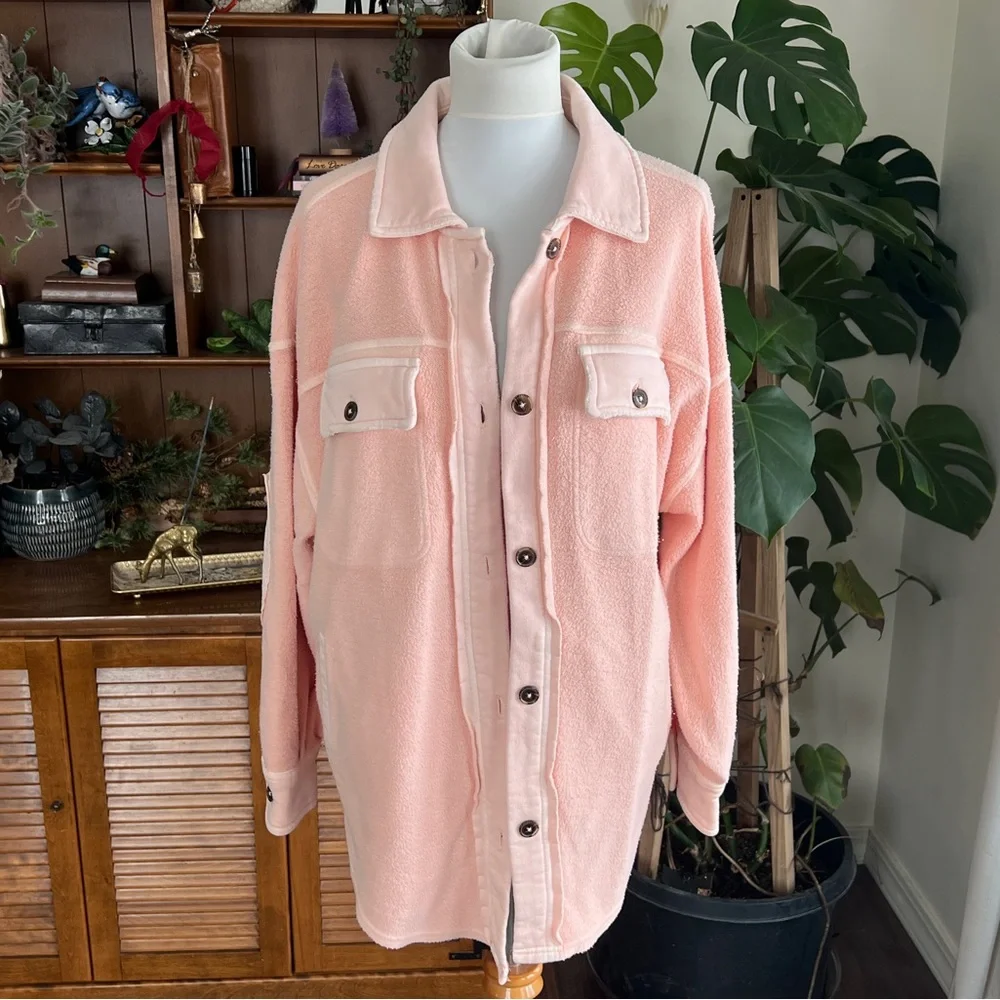 Free People Peach Soft Ruby Shacket NWOT S - Picture 2 of 11